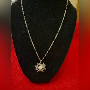 Silver Necklace with Floral Pendant